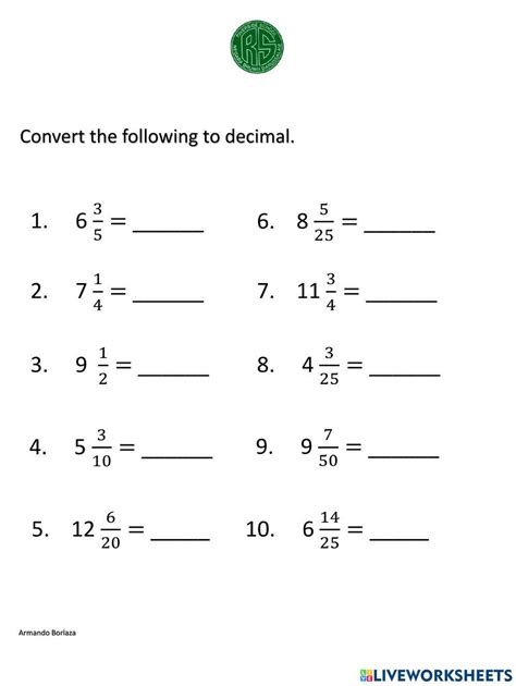 Converting Mixed Number To Decimal Worksheet Live Worksheets Worksheets Library