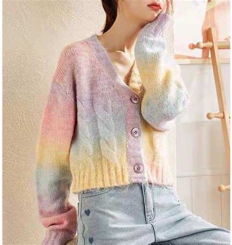 Pastel Rainbow Cropped Sweater Cardigan Kawaii Fashion Aesthetic