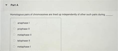 Solved Part AHomologous pairs of chromosomes are lined up | Chegg.com