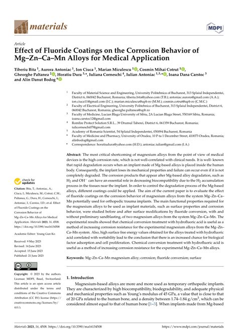 Pdf Effect Of Fluoride Coatings On The Corrosion Behavior Of Mg Zn Ca