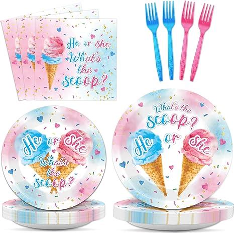 Amazon 96PCS Ice Cream Gender Reveal Party Tableware What S The