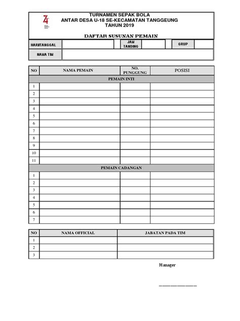 Contoh Format Daftar Susunan Pemain Sepak Bola Delinewstv