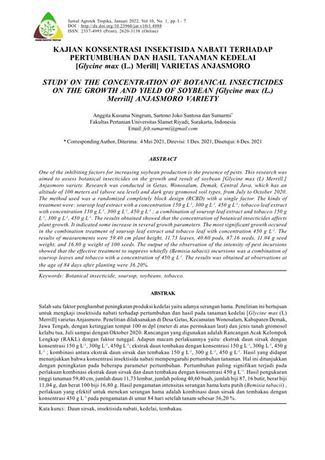 PDF KAJIAN KONSENTRASI INSEKTISIDA NABATI TERHADAP PERTUMBUHAN DAN