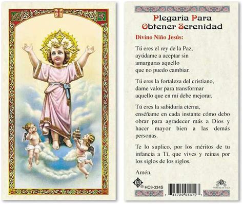 Set Of 25 Laminated Prayer Cards For Divino Nino Jesus Serenity