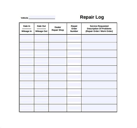 Free Equipment Maintenance Log Template Excel Detailed Equipment