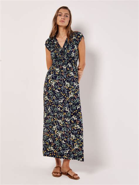 Ditsy Botanical Floral Maxi Dress Apricot Clothing