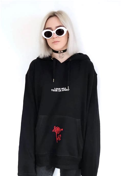 Buy Love Will Tear Us Apart Rose Letter Print Hoodies Sweatshirt Black Tumblr