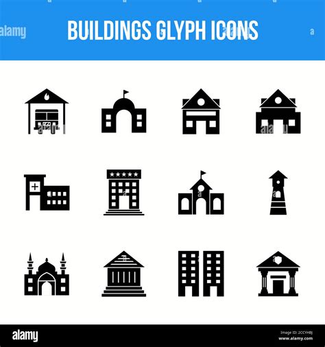 Unique Buildings Glyph Icon Set Stock Vector Image Art Alamy