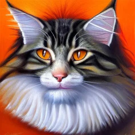 Beatiful Oil Painting Of An Orange Maine Coon With A Stable Diffusion