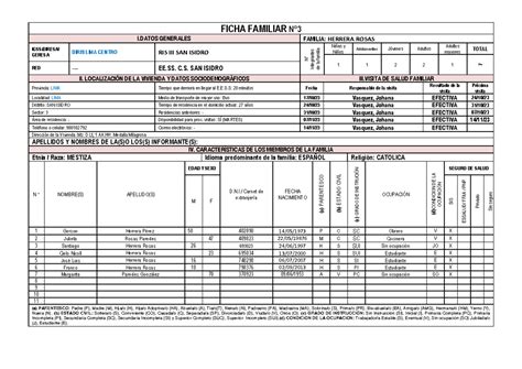 Ficha Familiar Ejemplo Salud Pública FICHA FAMILIAR N 3 I