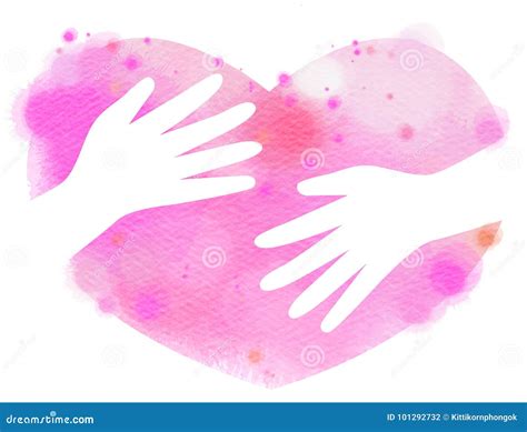 Watercolor Hands Hugging Heart Digital Art Painting Stock Photo