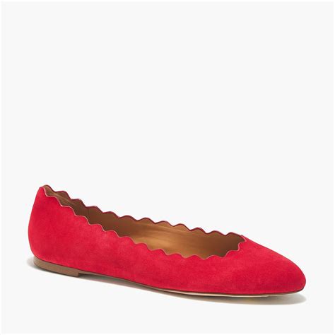 J Crew Suede Scalloped Ballet Flats In Dark Poppy Red Lyst