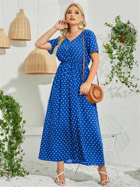 Shein Mulvari Plus Polka Dot V Neck A Line Dress Shein Uk