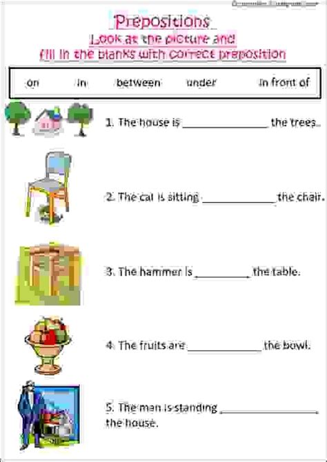 Worksheet Preposition Class 1