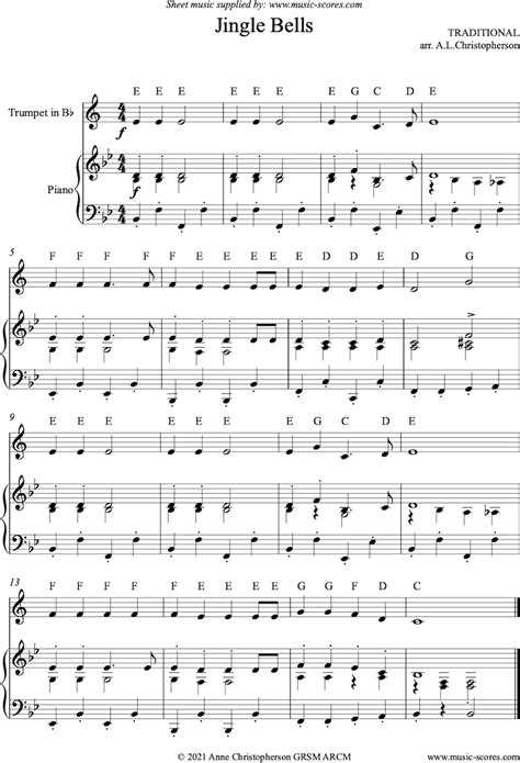 Christmas Jingle Bells Easy Trumpet Classical Sheet Music