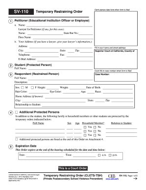 Fillable Online Sv Temporary Restraining Order Clets Tsv