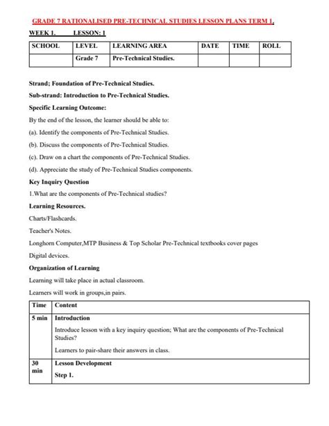 Grade 7 Rationalised Pre Technical Lesson Plans Term 1 15744