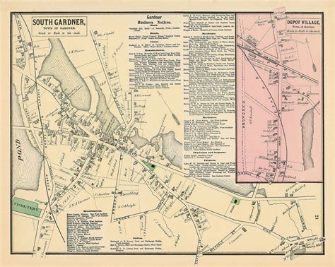 Village of SOUTH GARDNER, Massachusetts 1875 Map