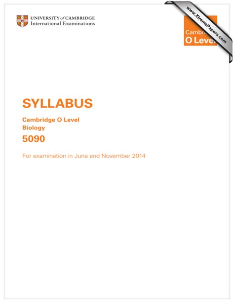 Syllabus 5090 Cambridge O Level Biology