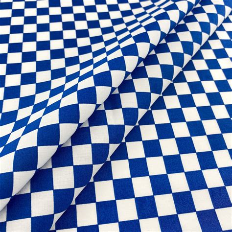 White And Royal Blue Checkered Print Cotton Geometric Etsy