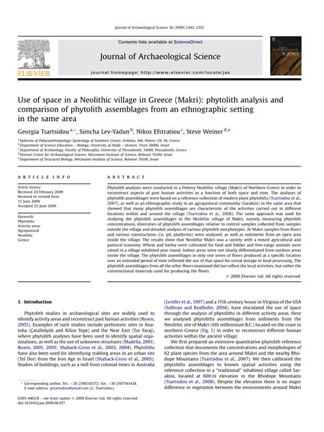 Pdf Use Of Space In A Neolithic Village In Greece Makri Phytolith Analysis And Comparison