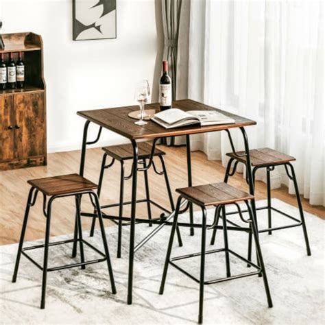 5PCS Bar Table Set Counter Height Dining Set w/ 4 Stools Rustic Brown, 1 unit - Kroger