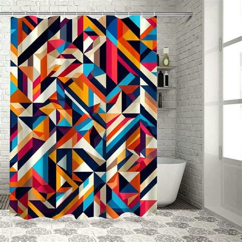 Lzatpd Geometric Shower Curtain Retro Pattern With Colorful Mosaic