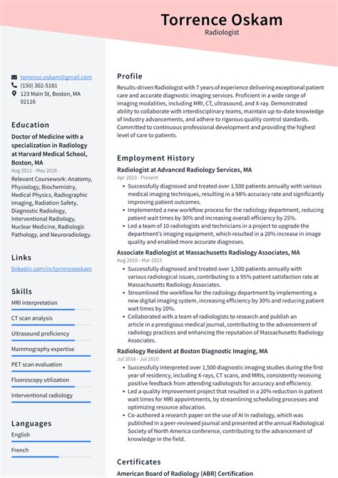 Radiologist Resume Examples And Templates Resumecat