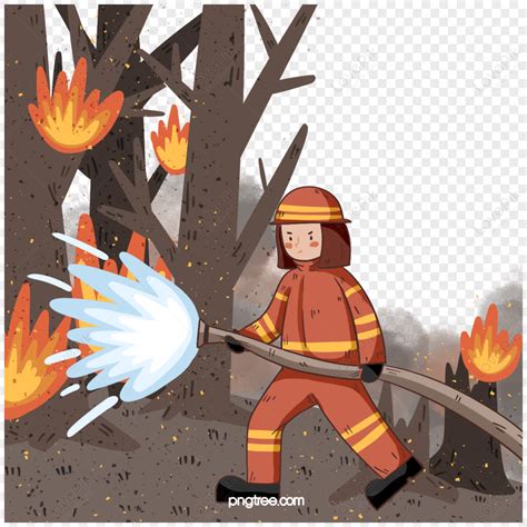 Cartoon Style Firefighter Extinguishing Elements Hero Kid Department