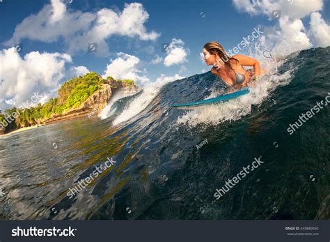 Young Beautiful Sexy Girl Bikini Surfing库存照片449889592 Shutterstock