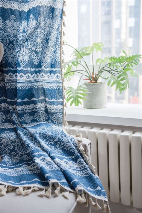 Cortinas De Casa De Campo Bohemia Azul Con Etsy España