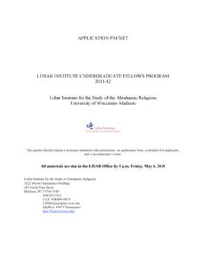 Fillable Online Lisar Lss Wisc APPLICATION PACKET LUBAR INSTITUTE