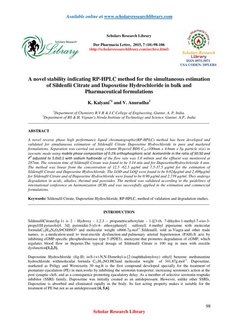 PDF A Novel Stability Indicating RP HPLC Method For The Simultaneous