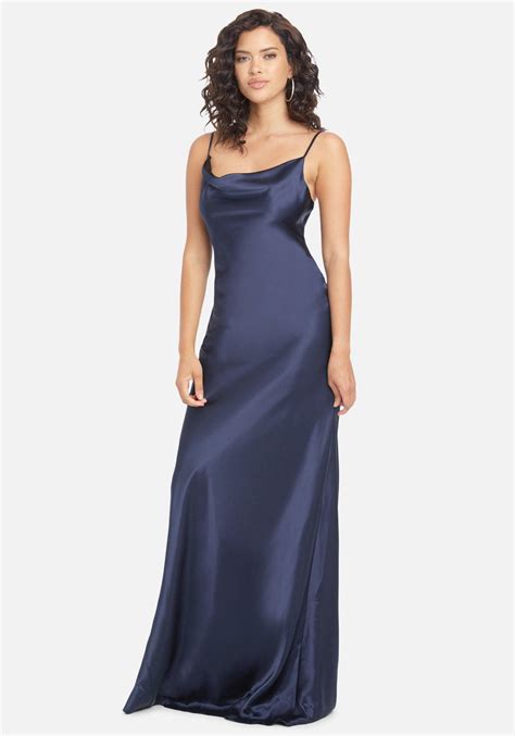 Bebe Satin Cowl Neck Maxi Slip Dress In Navy Blue Lyst