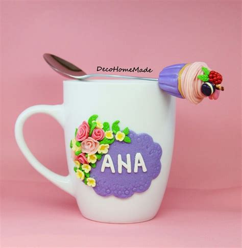 Polymer Clay Mug Spoon Flowers Cupcake Handmade Polymer Clay