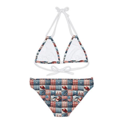 Red White And Blue Cowgirl Hat Pattern Patriotic Two Piece Bikini Patriotic Swimwear Forth