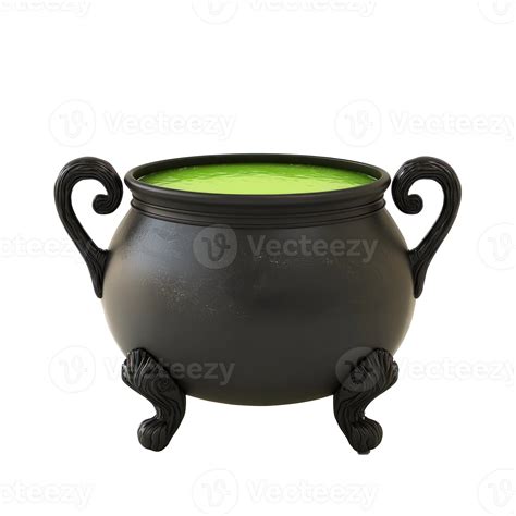 Halloween Witch Pot With Green Liquid Isolate On Transparency