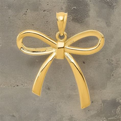 Elegant 14k Gold Polished Ribbon Bow Pendant Fine Jewelry Etsy