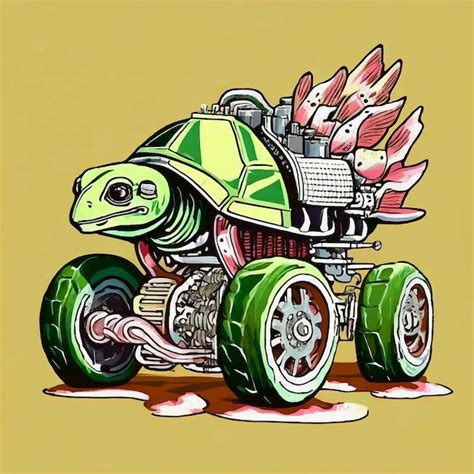 Premium Vector Hot Rod Engine Turtle Illustration