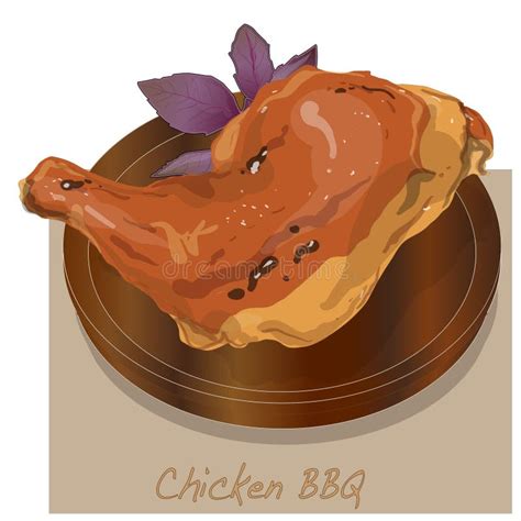 Roast Chicken On Plate Vector Food Isolated On Wh Stock Vector