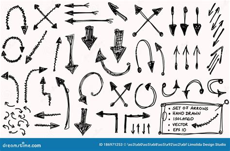 Hand Drawn Doodle Arrow Vector Set Isolated Scribble Pointer