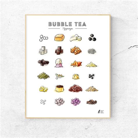 Bubble Tea Toppings Art Print Boba Tea Drink Toppings Poster Yummy ...