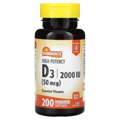 Sundance Vitamins High Potency D3 50 Mcg 2 000 Iu 200 Quick Release Softgels 200 Count Kroger