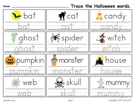 Printable Halloween Words Handwriting And Tracing Worksheet Halloween