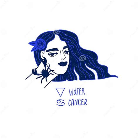 Cancer Zodiac Sign With Beautiful Girl Stock Vector Illustration Of