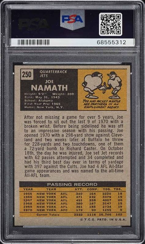 Topps Fb Card Joe Namath New York Jets Hof Psa Ex Ebay