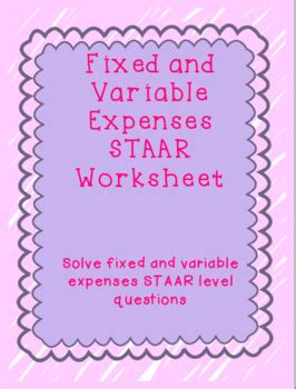 Fixed and Variable Expenses Worksheet - TEKS 4.10a by Merry Perry Teacher