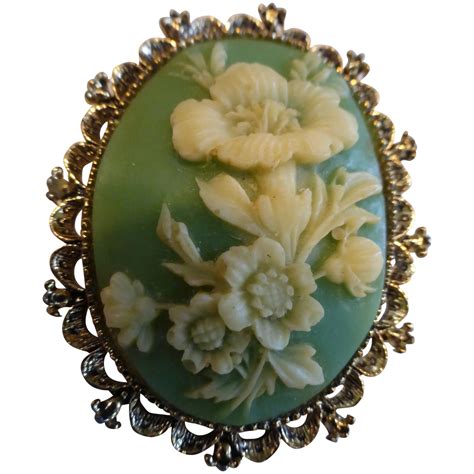 Vintage Floral Cameo Brooch Pendant Signed GERRYS Vintage Floral