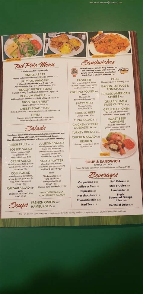 Menu At Frog Pond Restaurant North Redington Beach