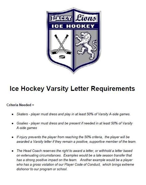 Ice Hockey Varsity Letter Requirements